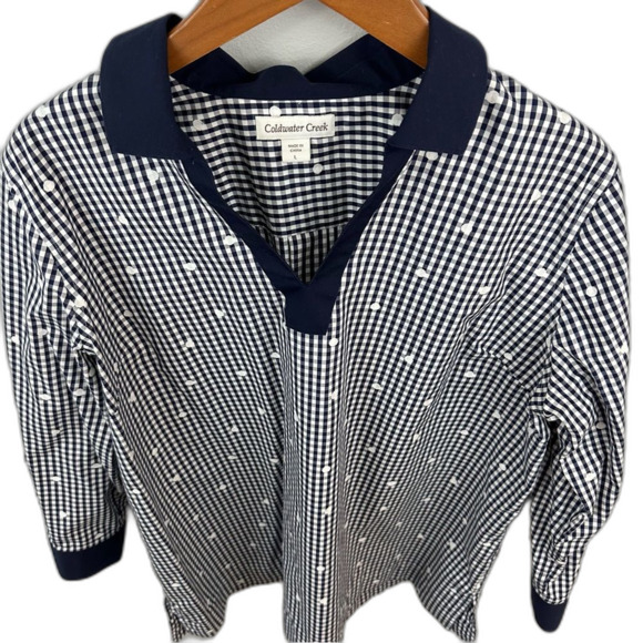 Coldwater Creek Blue White Checkered Picnic Tunic Shirt Size Large - Picture 3 of 14